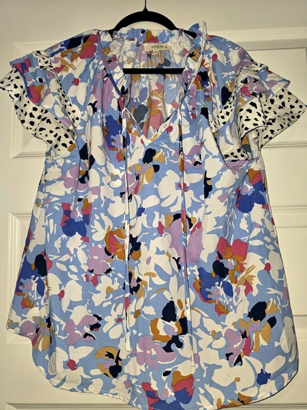 Umgee Abstract Print Blouse in Blue & Multicolor Size XL